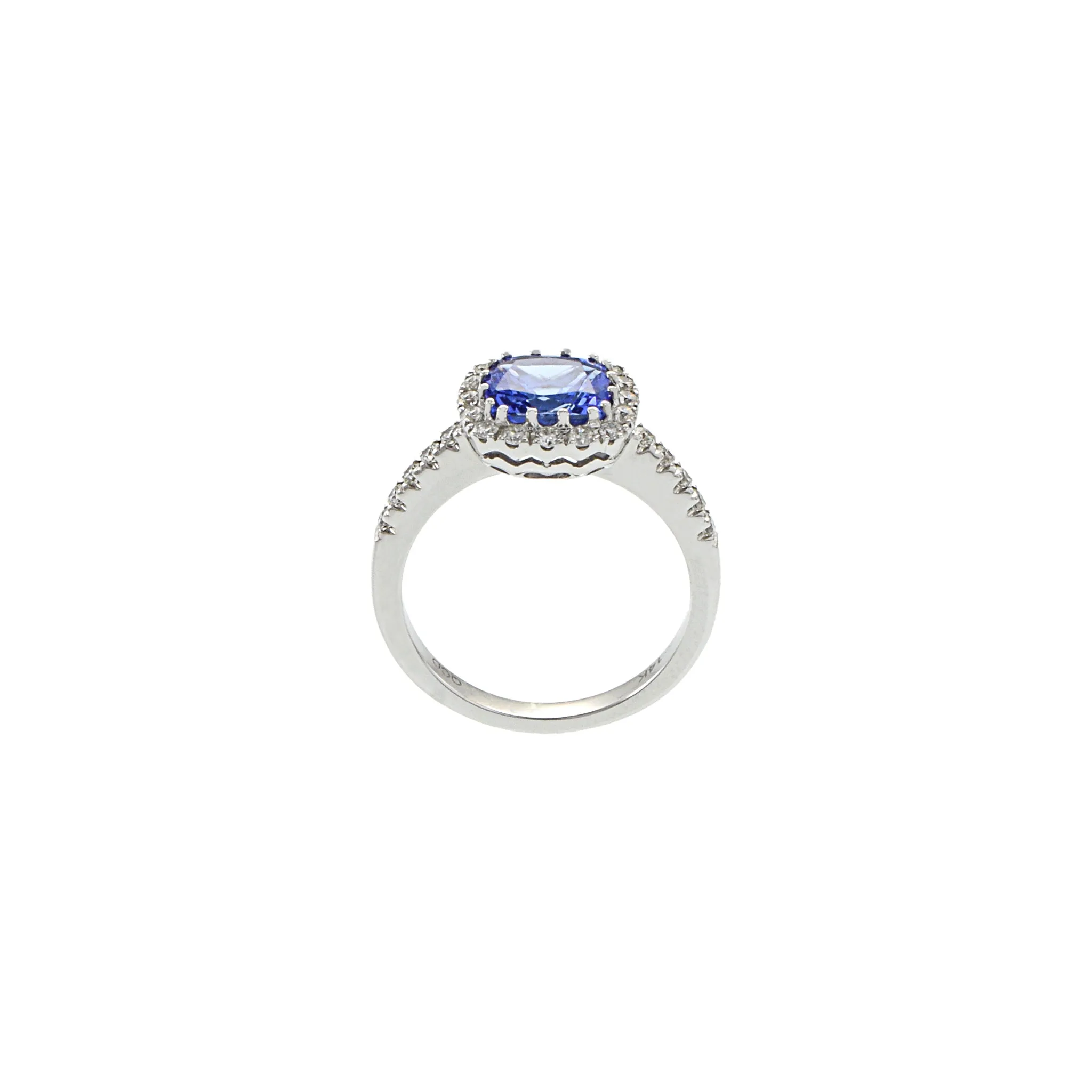 14KT White Gold Cushion Tanzanite And Diamond Ring