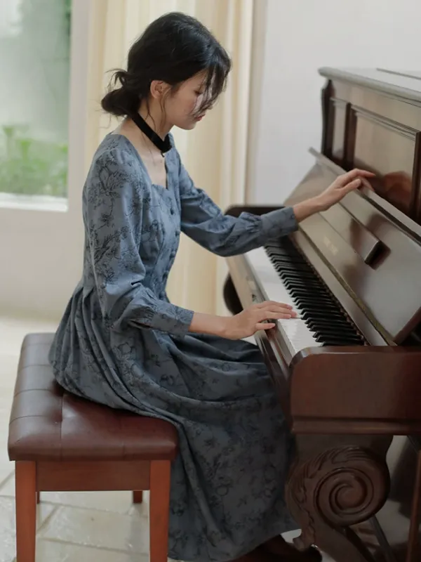 Antique Floral Melody Corduroy Dress