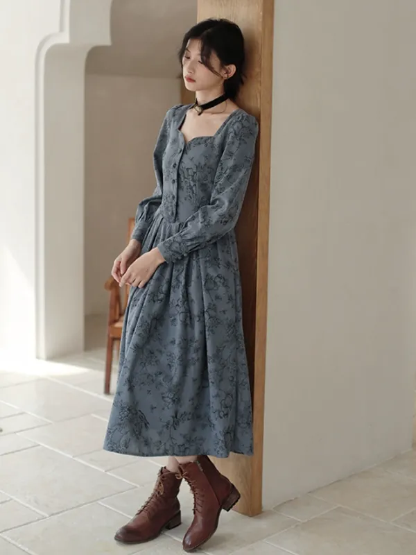 Antique Floral Melody Corduroy Dress