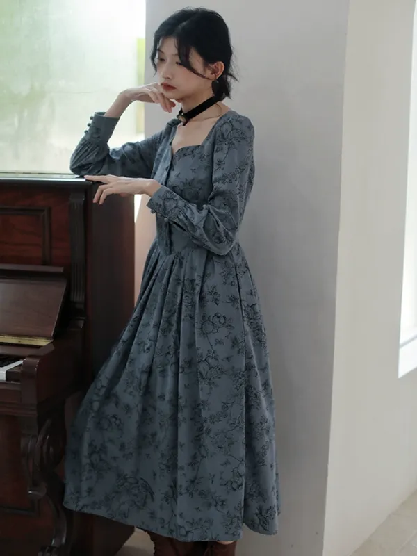 Antique Floral Melody Corduroy Dress