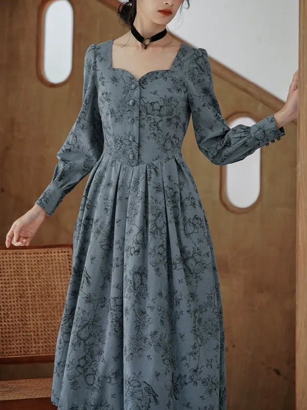 Antique Floral Melody Corduroy Dress