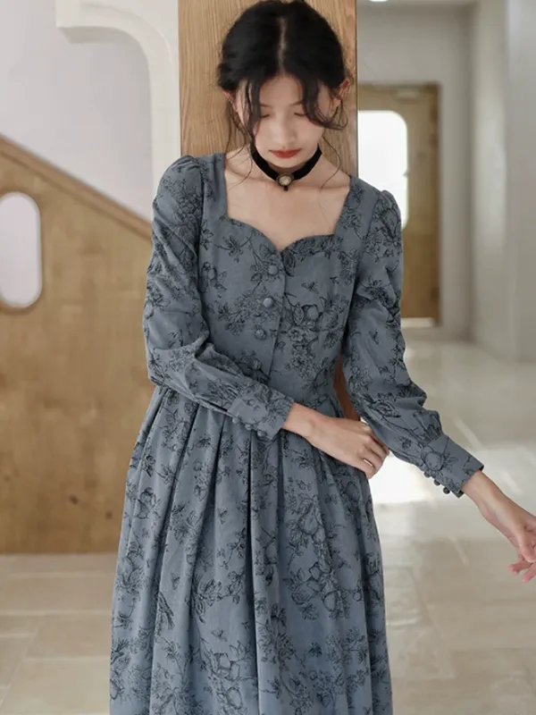 Antique Floral Melody Corduroy Dress