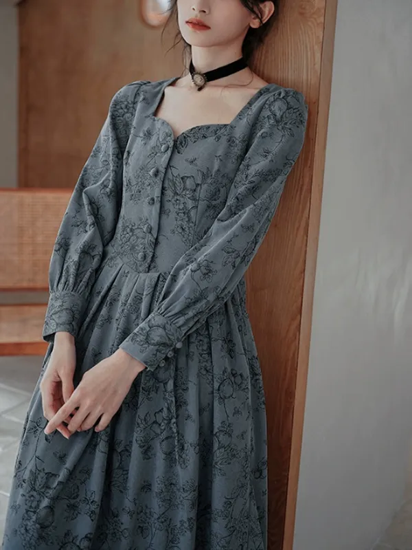 Antique Floral Melody Corduroy Dress