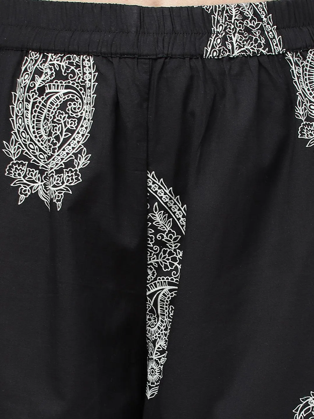 Black Cotton Straight Kurta with Curve Hem Pant set