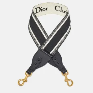 Black/White Logo Canvas and Leather Shoulder Bag Strap