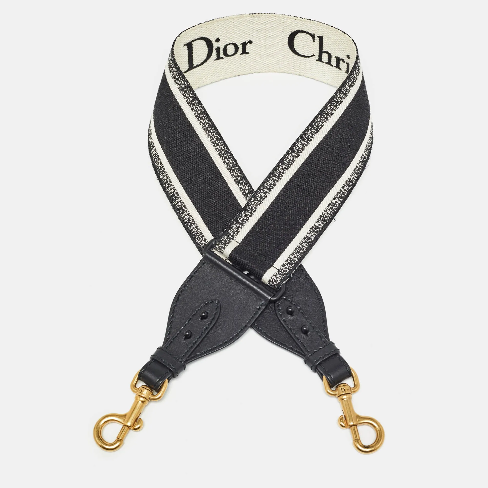 Black/White Logo Canvas and Leather Shoulder Bag Strap
