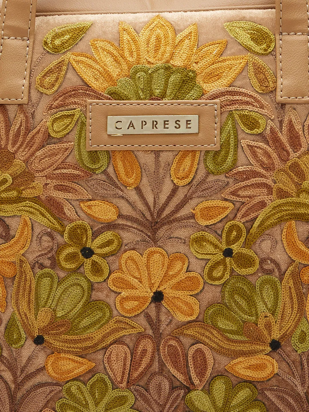 Caprese Tresna Embroidery Laptop Tote Handbag Fawn