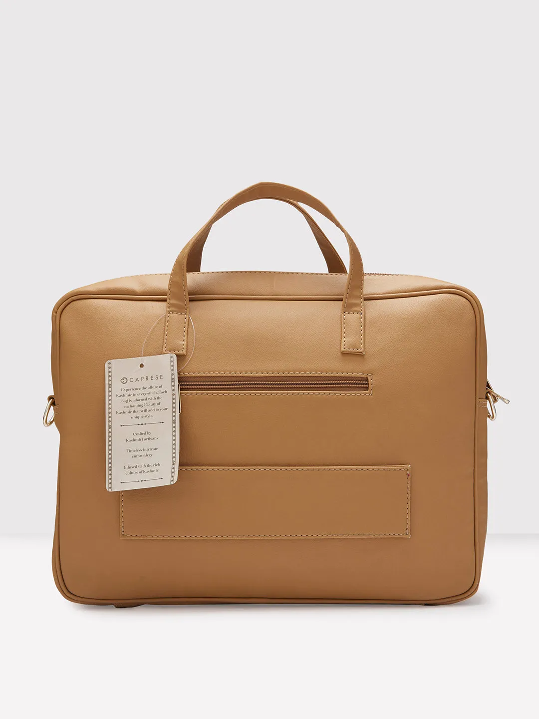 Caprese Tresna Embroidery Laptop Tote Handbag Fawn
