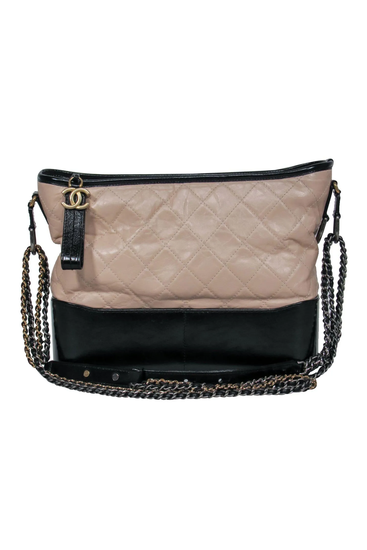 Chanel - Beige & Black Leather Quilted "Gabrielle" Handbag