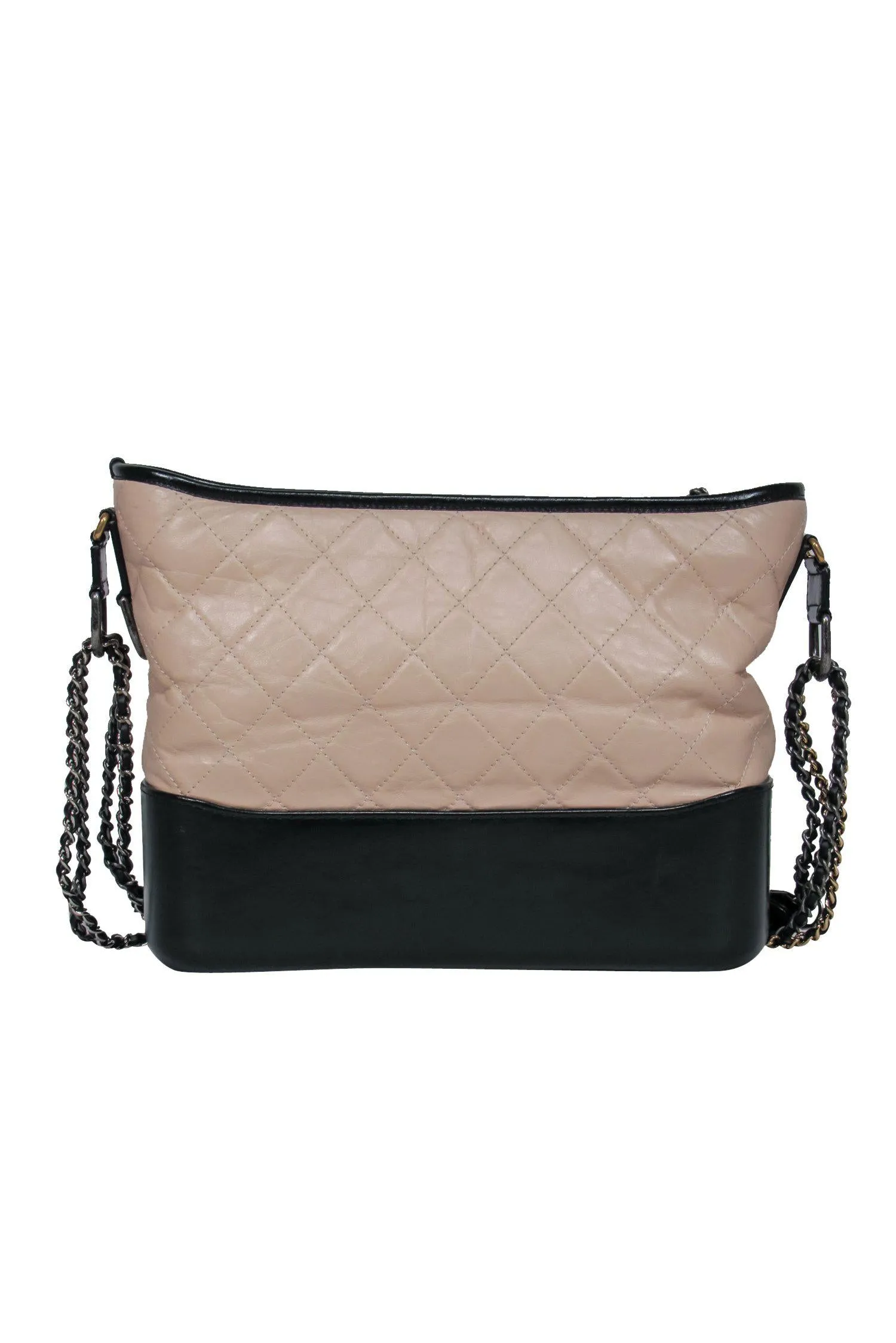 Chanel - Beige & Black Leather Quilted "Gabrielle" Handbag