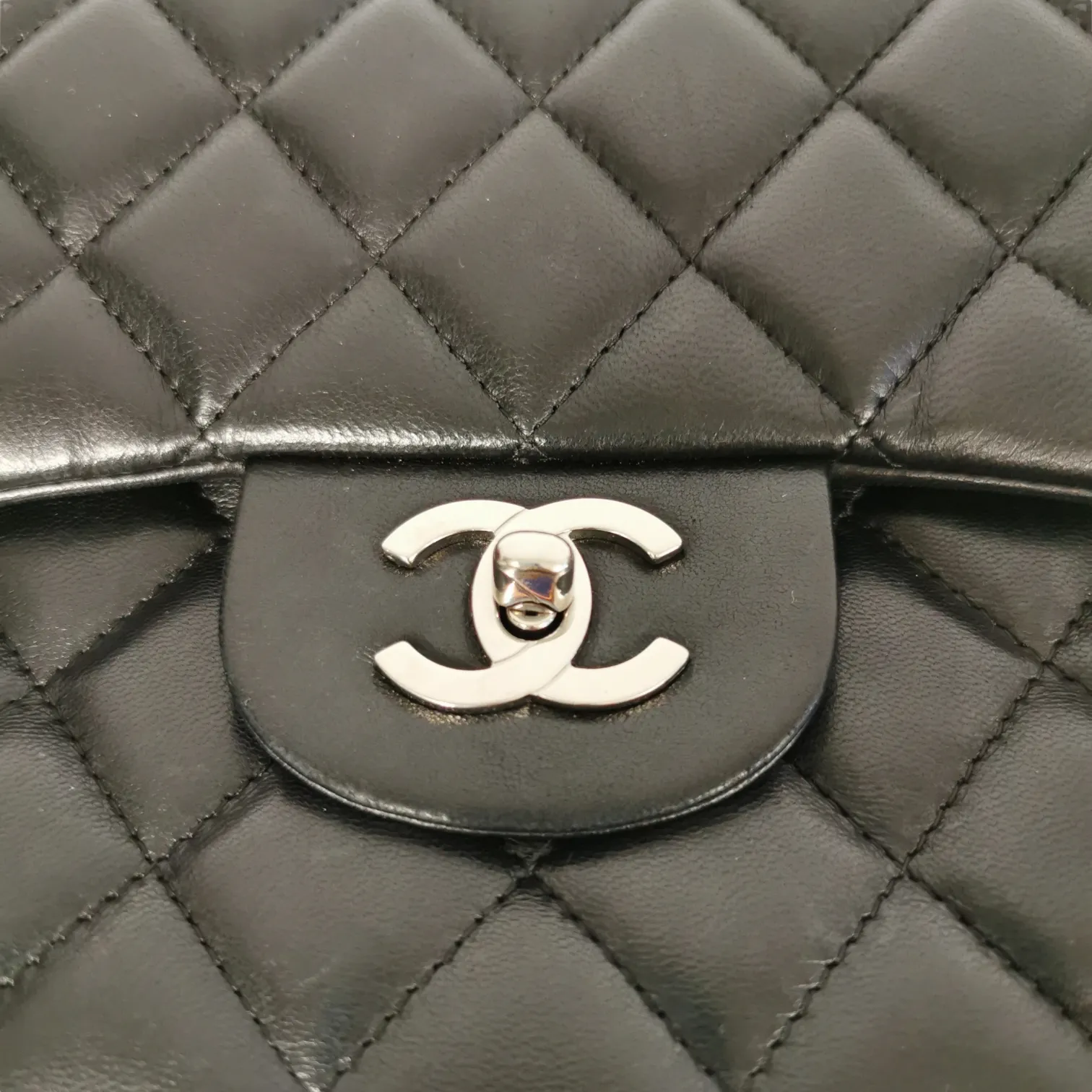Chanel Classic Single Flap Jumbo Black Lambskin Silver