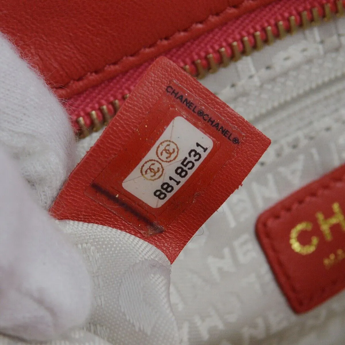 Chanel Red Lambskin Icon Chain Handbag