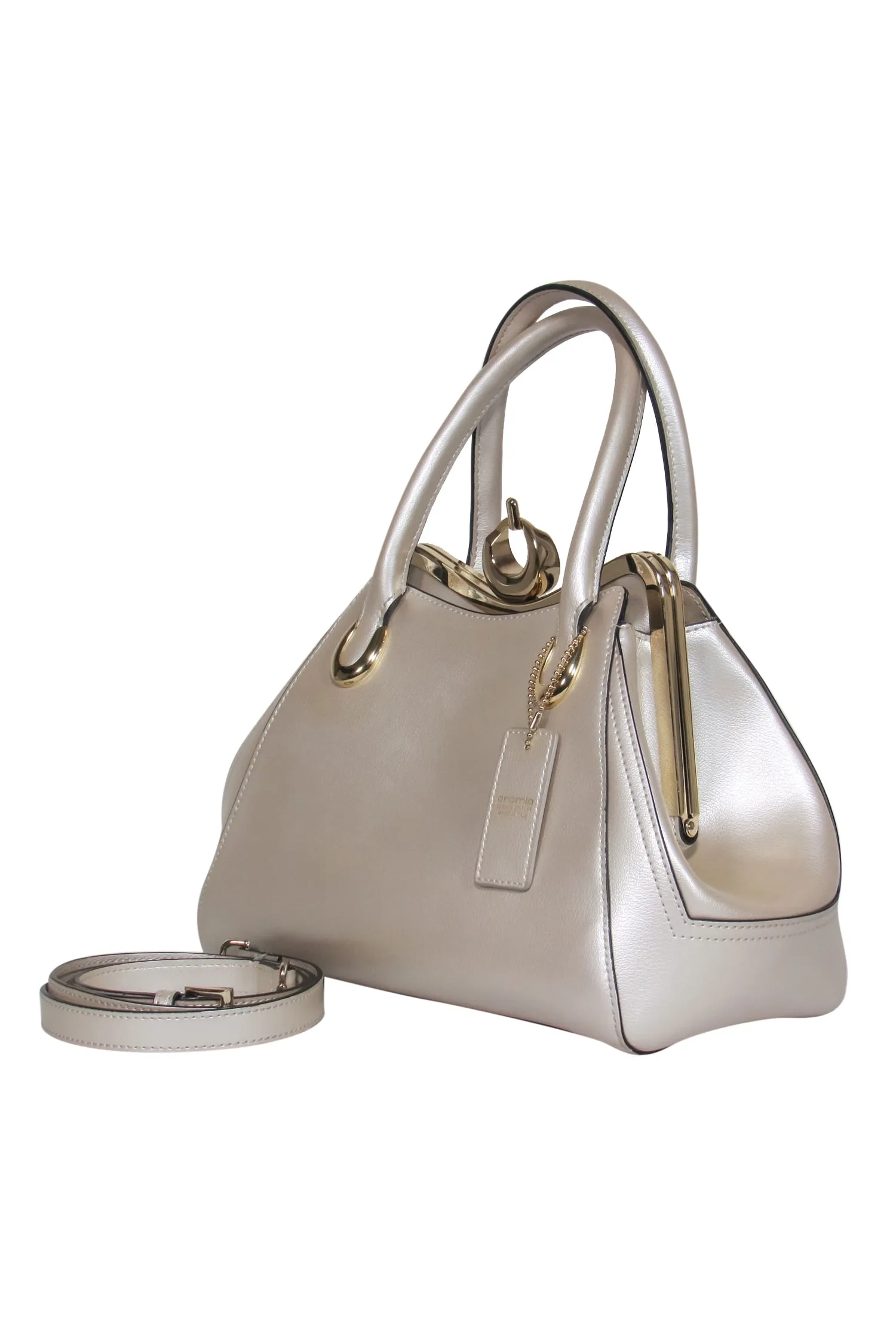 Cromia - Cream Convertible Leather Purse w/ Gold Frame