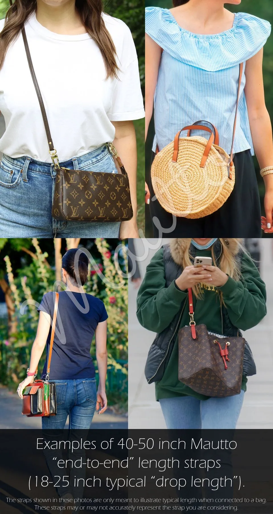 Cross Body Leather Strap - 50 inch Length, 1 inch (25mm) Wide - Choose Gold-tone Connector Style - Modern Colors Collection