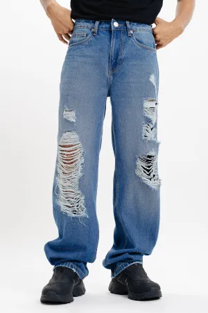 Distressed Men's Blue Jeans