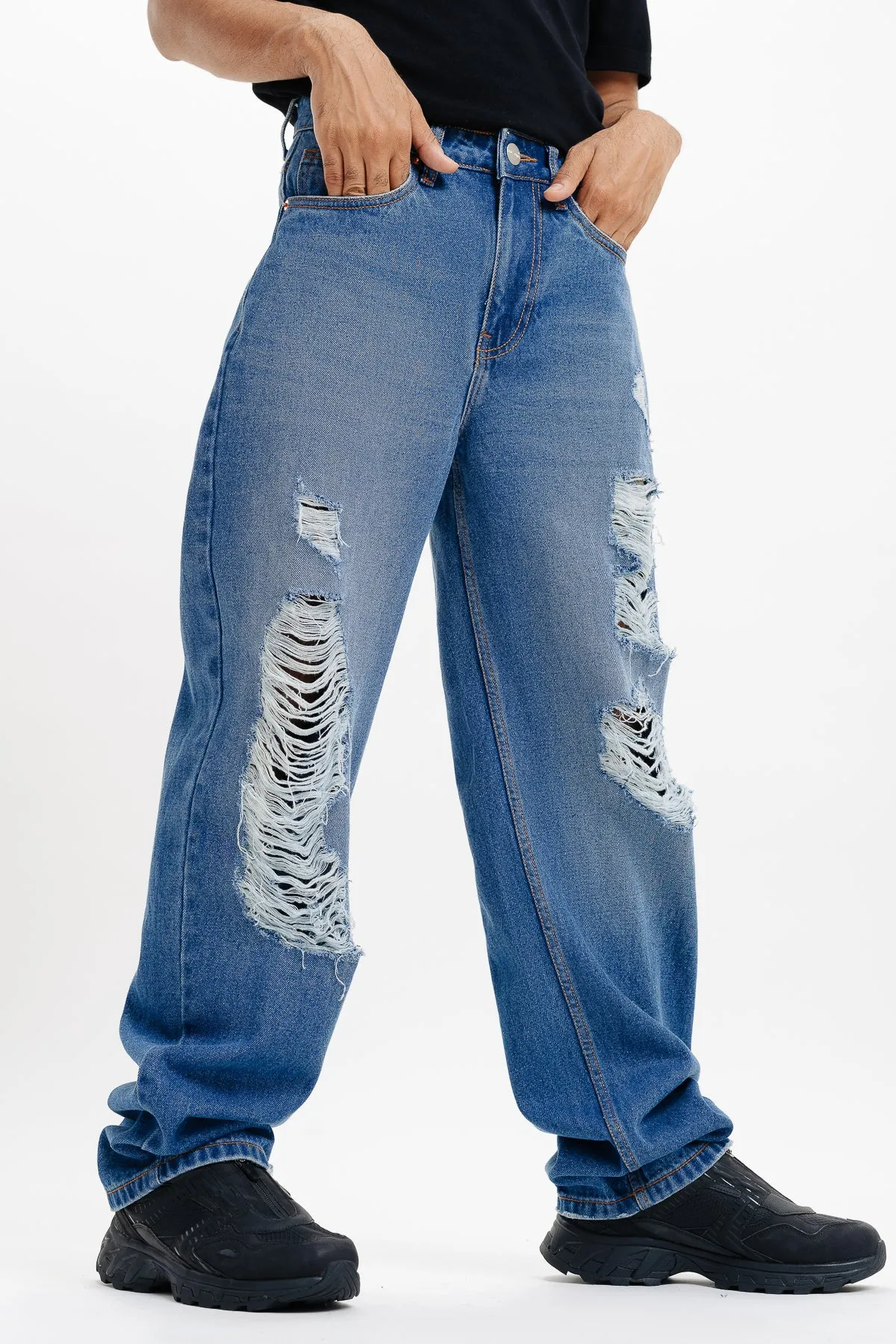 Distressed Men's Blue Jeans