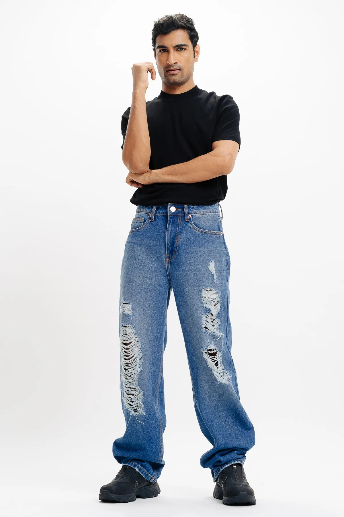 Distressed Men's Blue Jeans