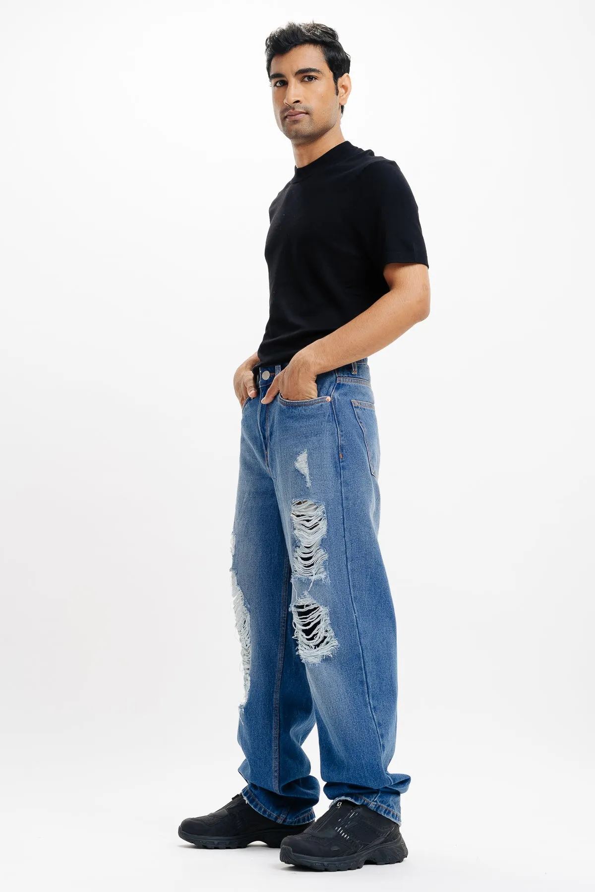 Distressed Men's Blue Jeans