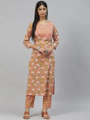 Divena Pink Floral Cotton Kurta Pant Set