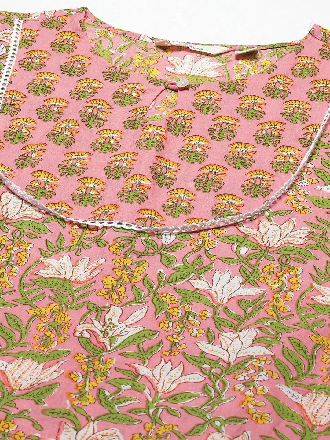 Divena Pink Floral Cotton Kurta Pant Set