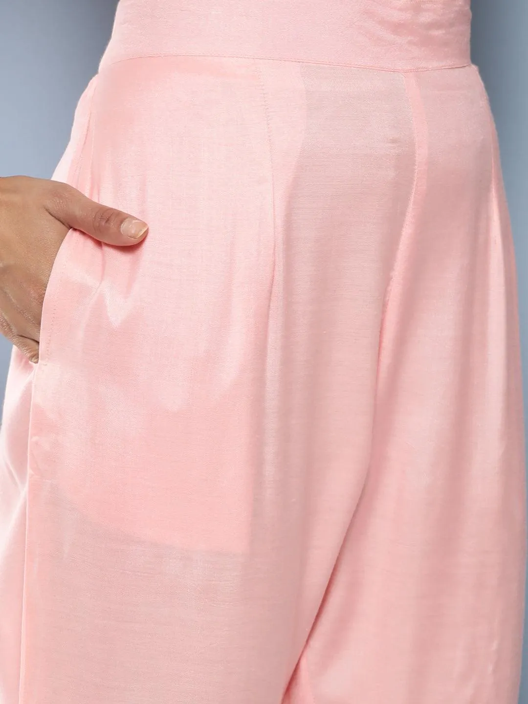 Divena Pink Kota Doria Floral Printed Kurta Pant Dupatta Sets