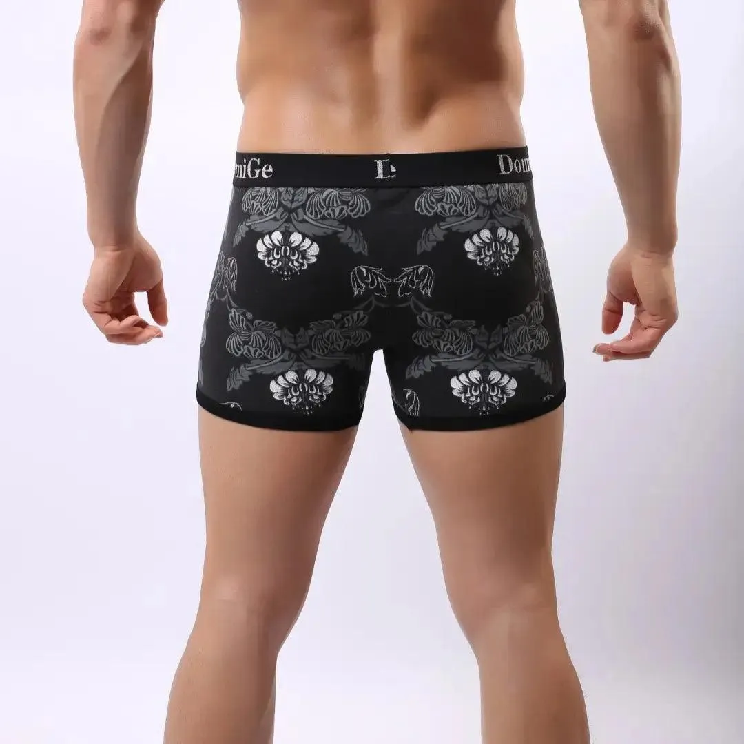 DomiGe Men's Black Floral Print Cotton Stretch Boxer Pouch Male Boxers