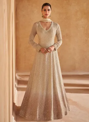 Elegant Beige Ombre Embroidered Designer Anarkali Gown