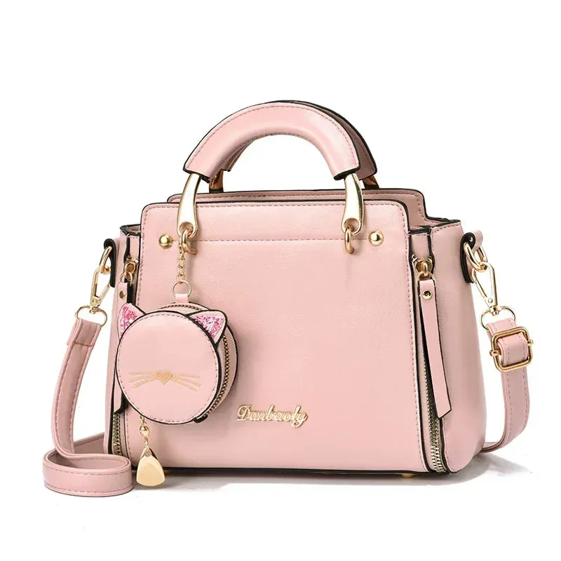 Elegant PU Handbag with Cat Face Coin Purse – Sleek, Stylish, and a Touch of Whimsy