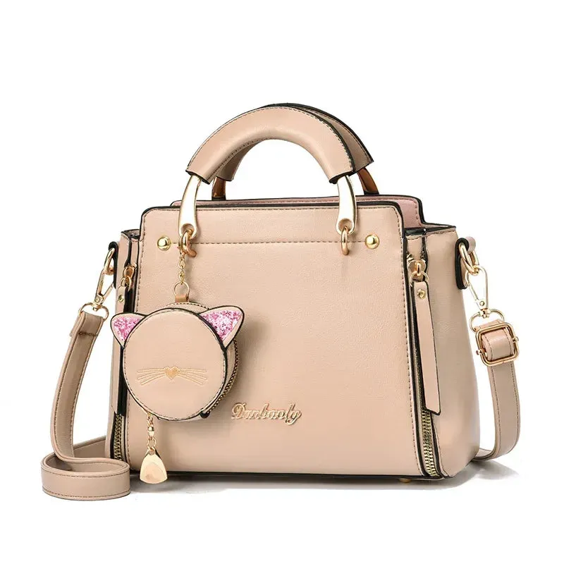 Elegant PU Handbag with Cat Face Coin Purse – Sleek, Stylish, and a Touch of Whimsy