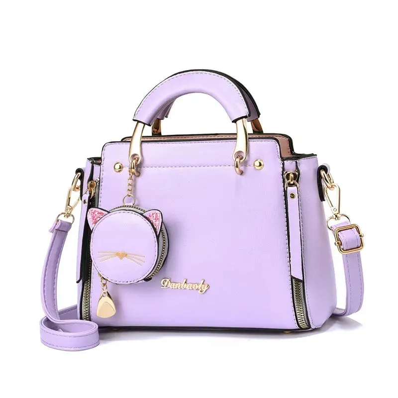 Elegant PU Handbag with Cat Face Coin Purse – Sleek, Stylish, and a Touch of Whimsy