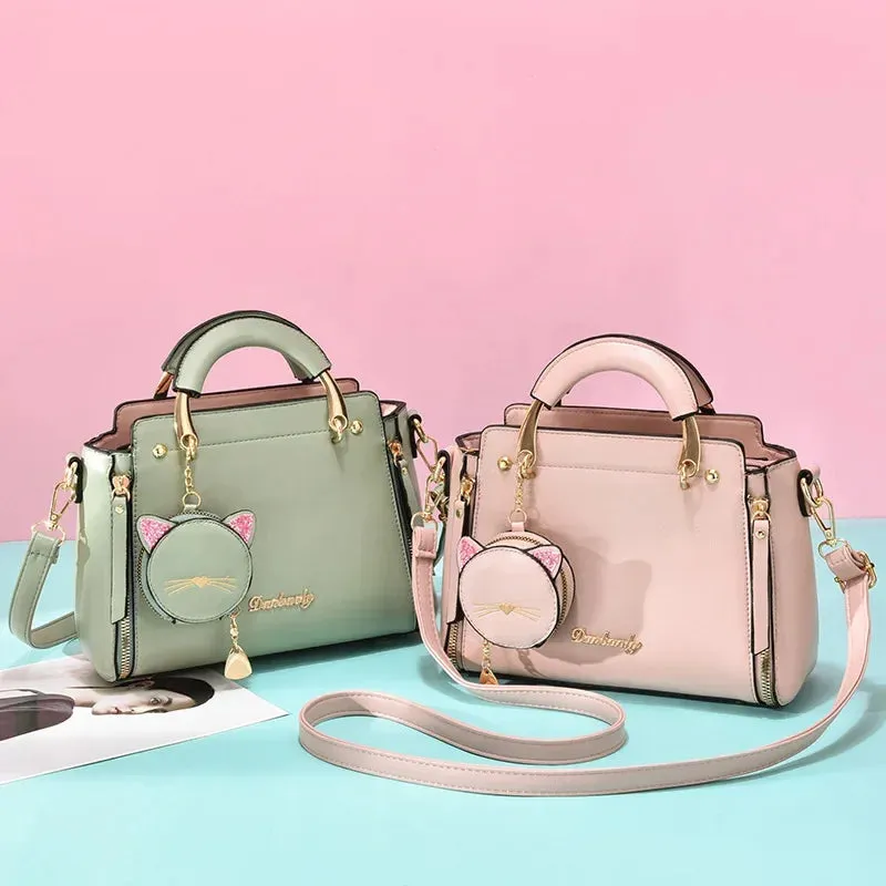 Elegant PU Handbag with Cat Face Coin Purse – Sleek, Stylish, and a Touch of Whimsy