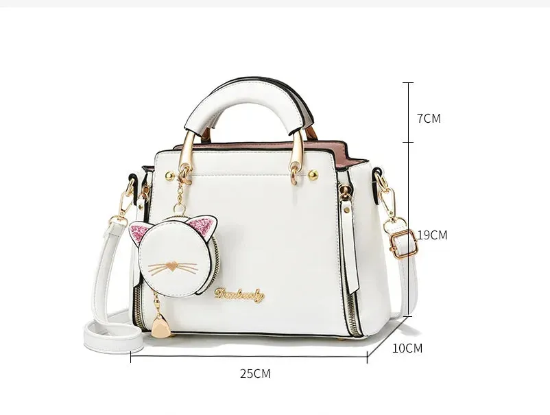 Elegant PU Handbag with Cat Face Coin Purse – Sleek, Stylish, and a Touch of Whimsy