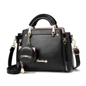 Elegant PU Handbag with Cat Face Coin Purse – Sleek, Stylish, and a Touch of Whimsy