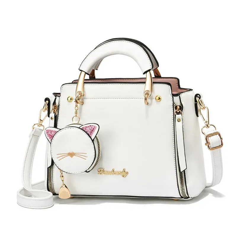 Elegant PU Handbag with Cat Face Coin Purse – Sleek, Stylish, and a Touch of Whimsy