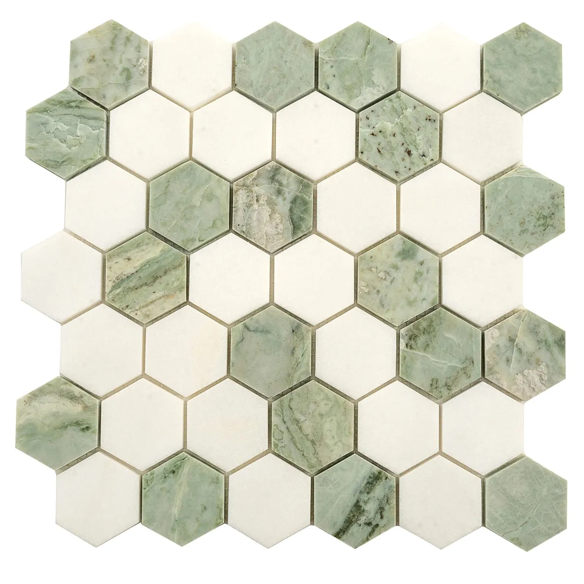 Envy Green & White Marble Hexagon Mosaic Tile Sample
