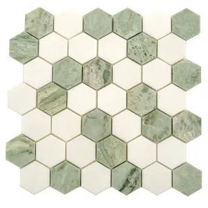 Envy Green & White Marble Hexagon Mosaic Tile Sample