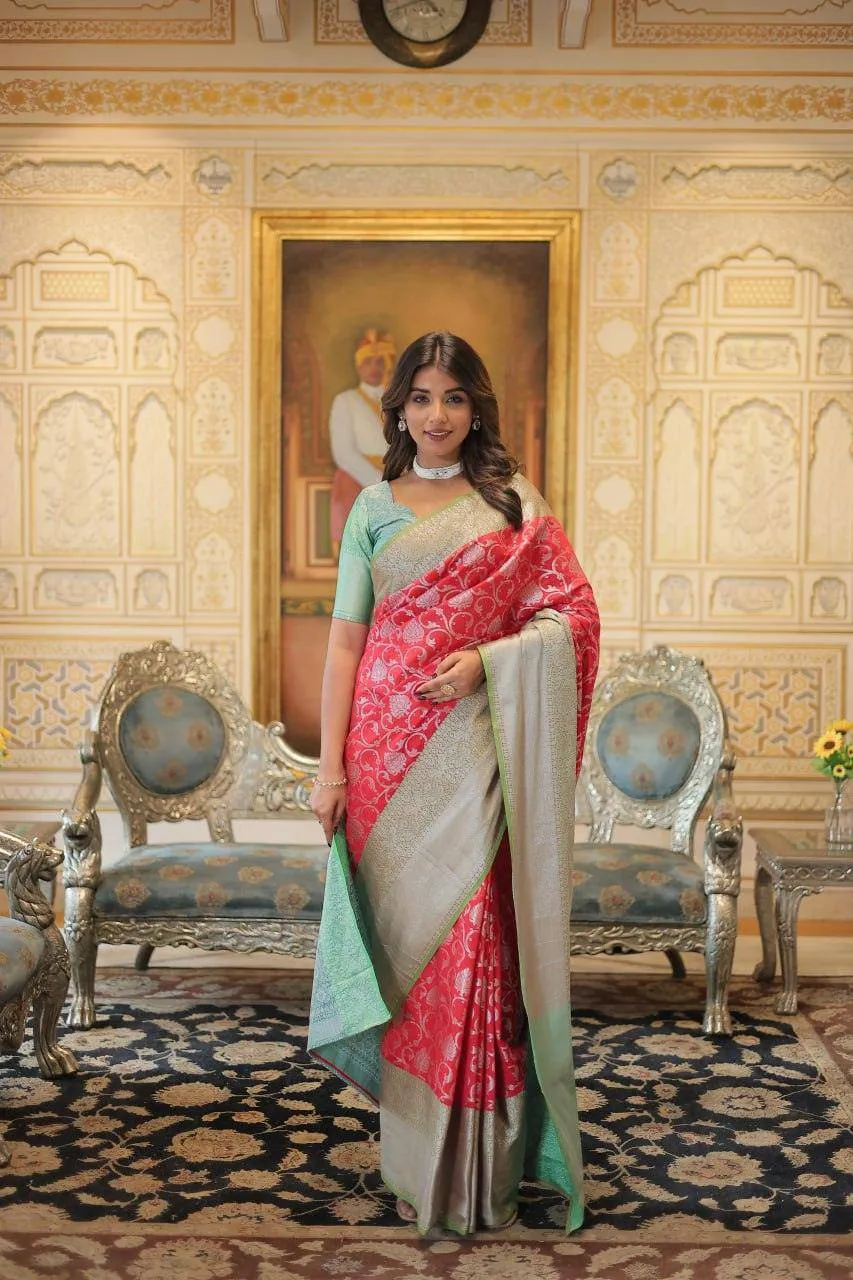 Exquisite Red and Green Silk Saree with Blouse