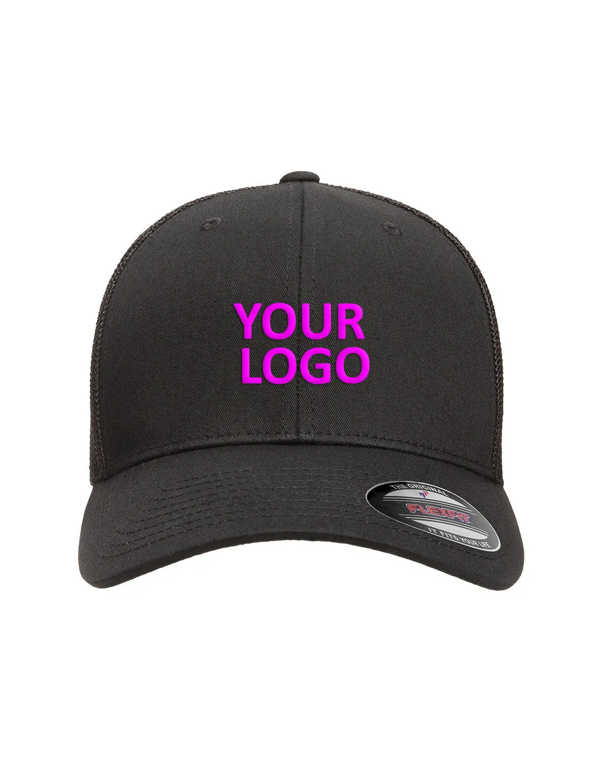 Flexfit 6-Panel Trucker Custom Caps, Black