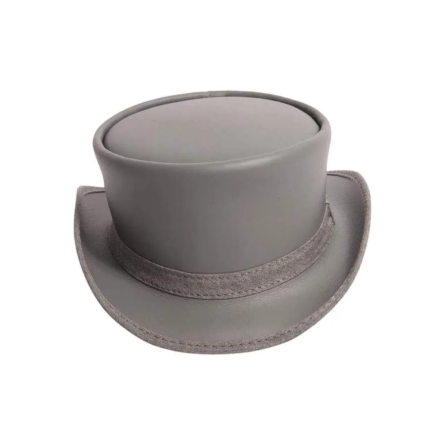 Grey Steampunk Leather Top Hat