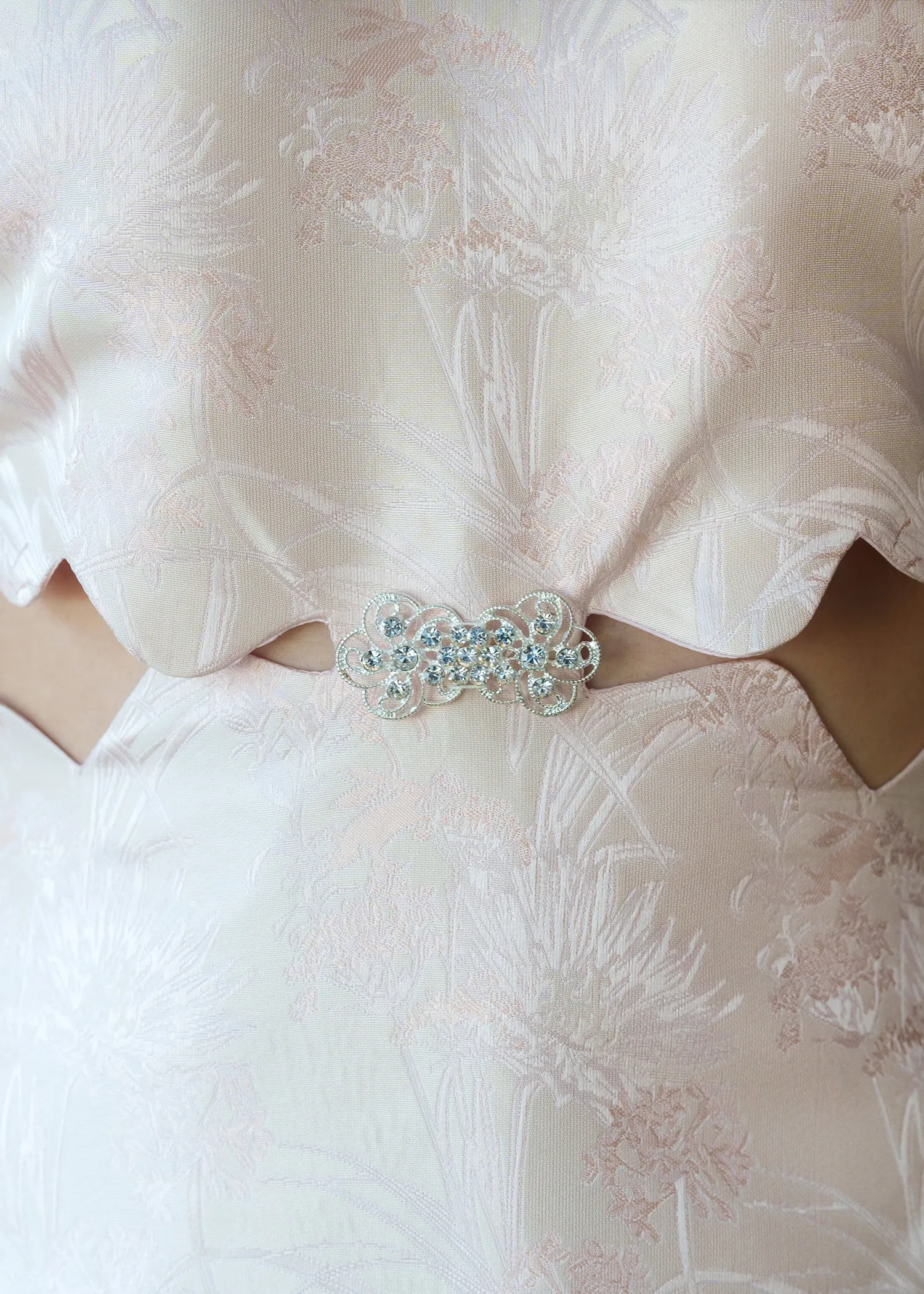 Halter Cut Out Brocade Qipao w Crystal Pankou (Blush)