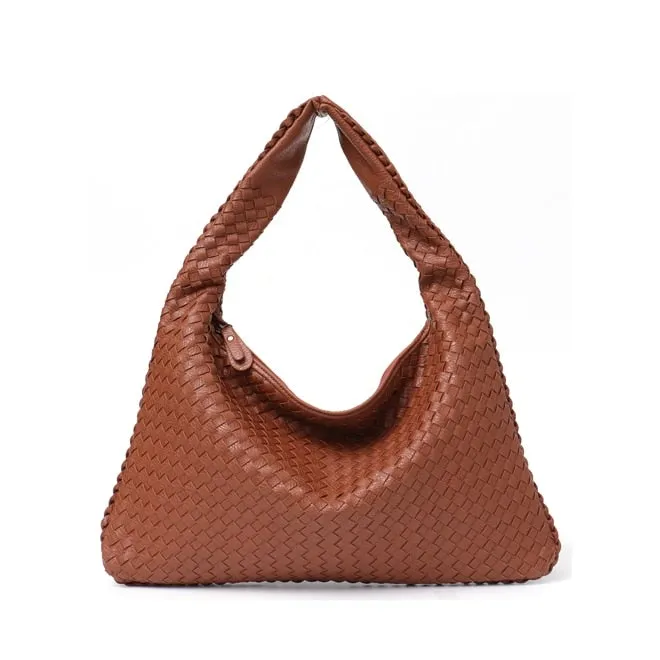 Handmade Casual Women's Patchwork Zipper Leather Handbag With Big Capacity
