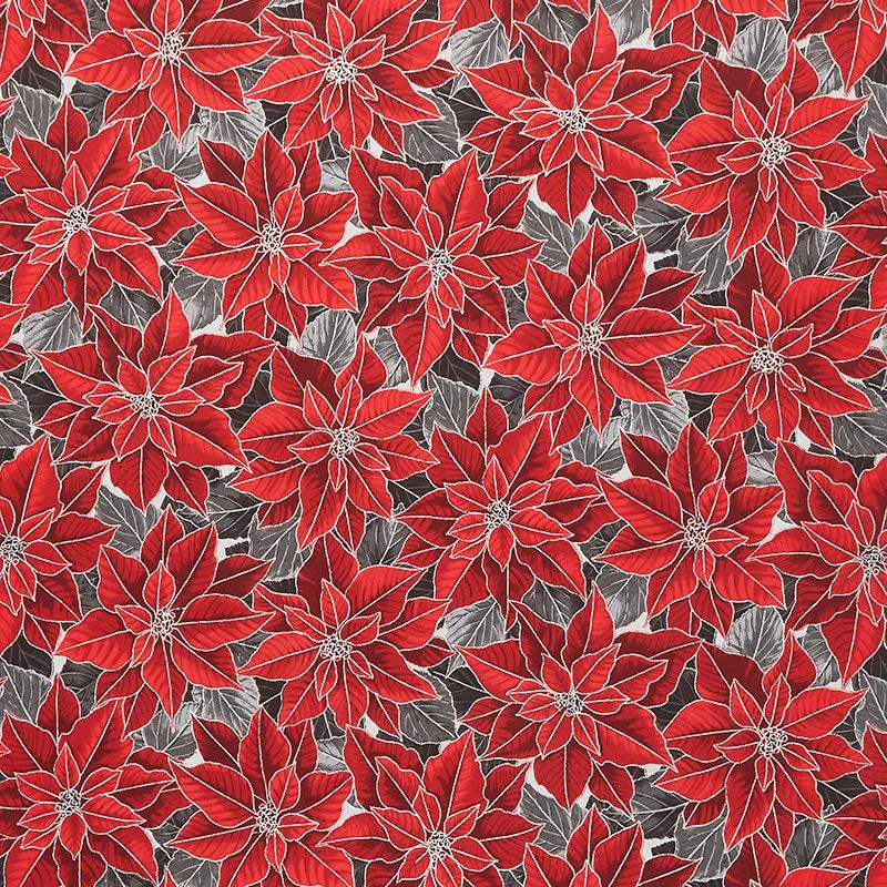 Holiday Flourish Scarlet - Poinsettia Scarlet Metallic Yardage