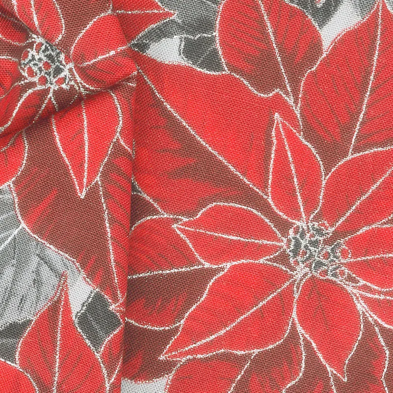 Holiday Flourish Scarlet - Poinsettia Scarlet Metallic Yardage