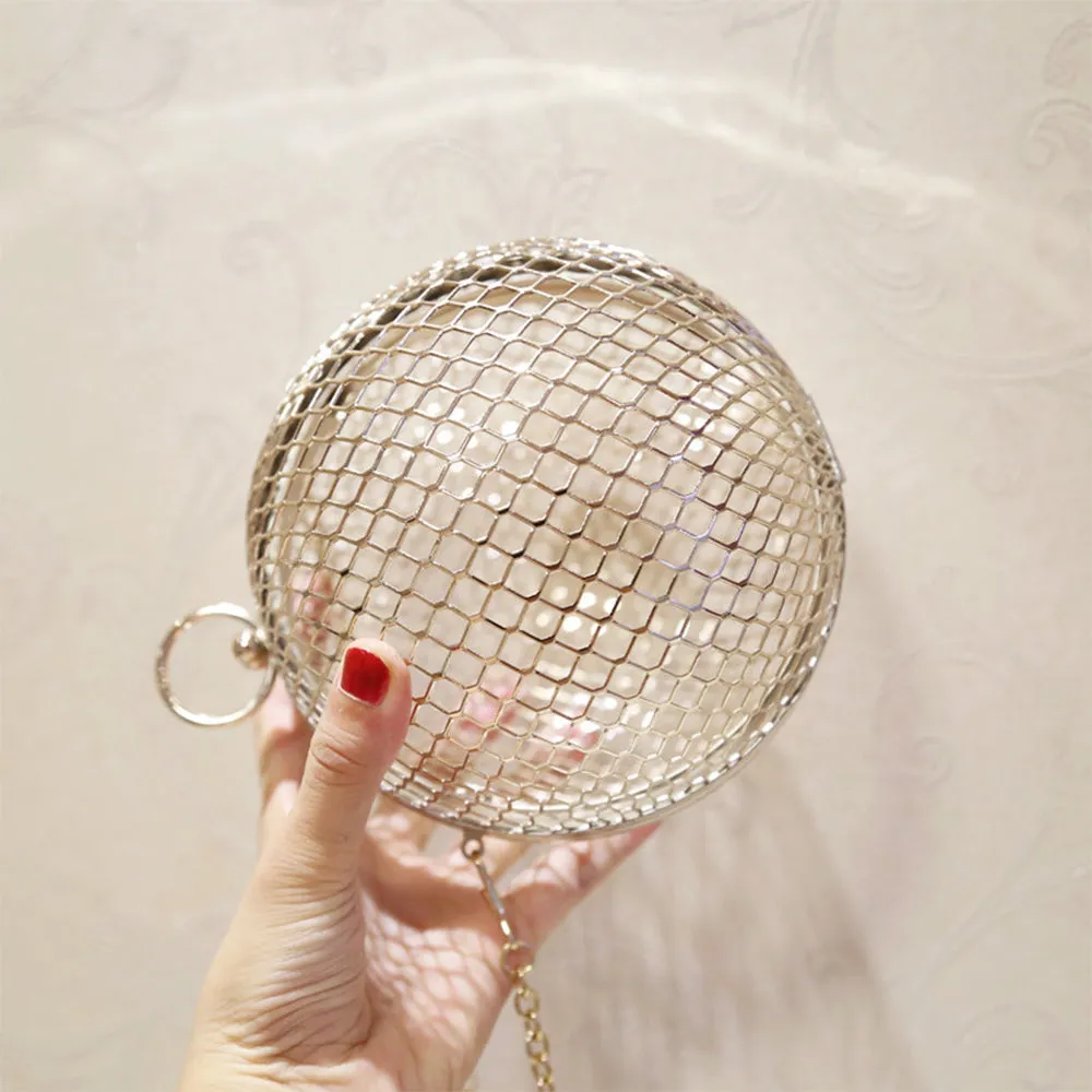 Hollow Metal Ball women shoulder bag gold