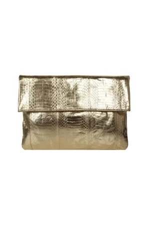 LARGE FOLDOVER CLUTCH GOLD COBRA SNAKESKIN