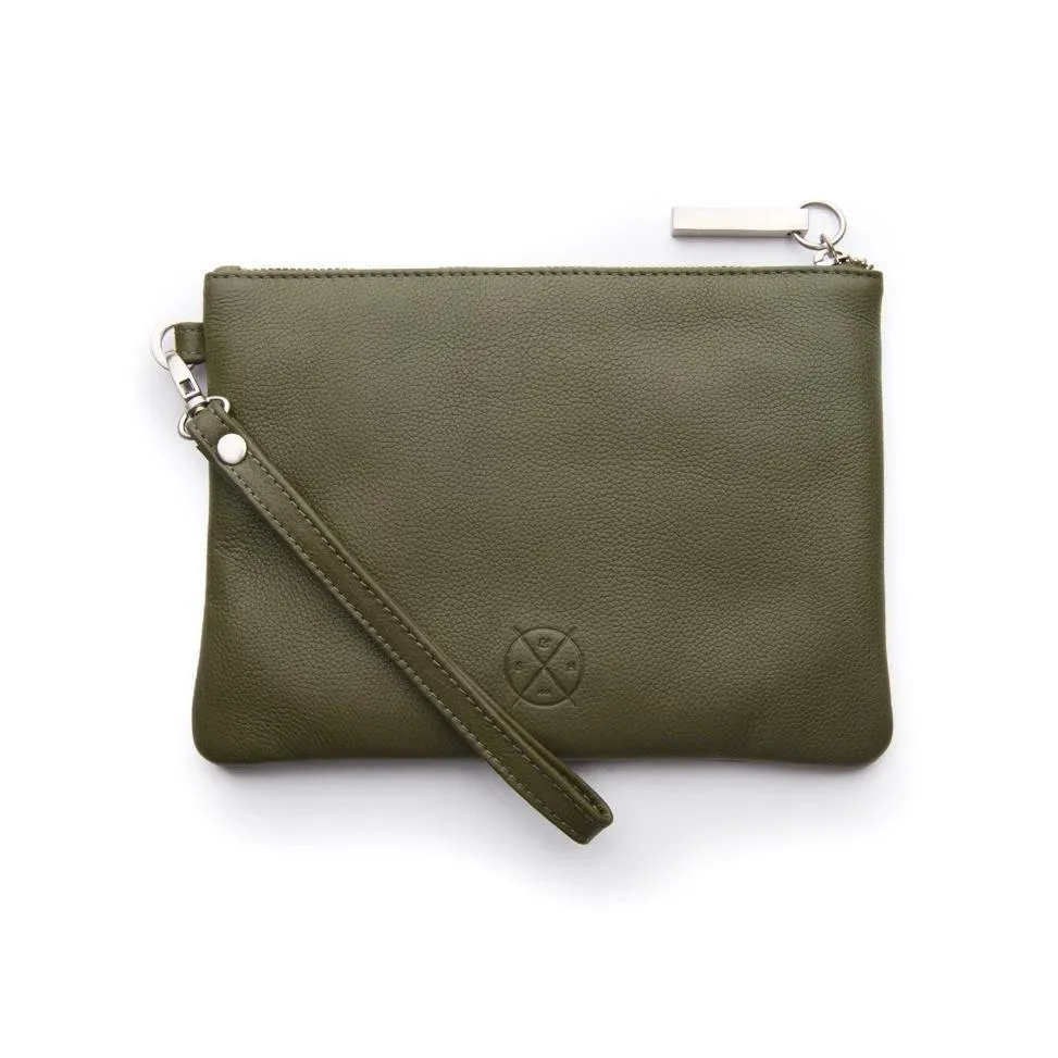 Leather Cassie Clutch - Olive
