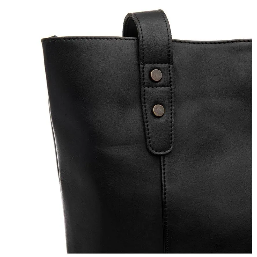 Leather Isabelle Tote Shoulder Bag - Black
