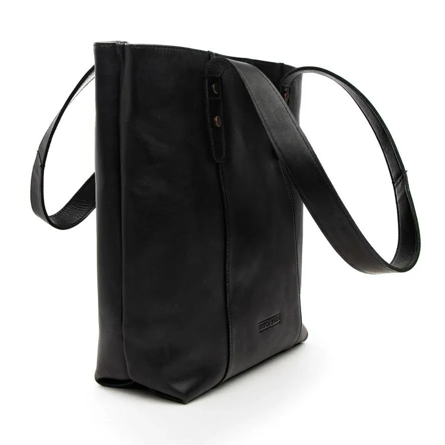Leather Isabelle Tote Shoulder Bag - Black