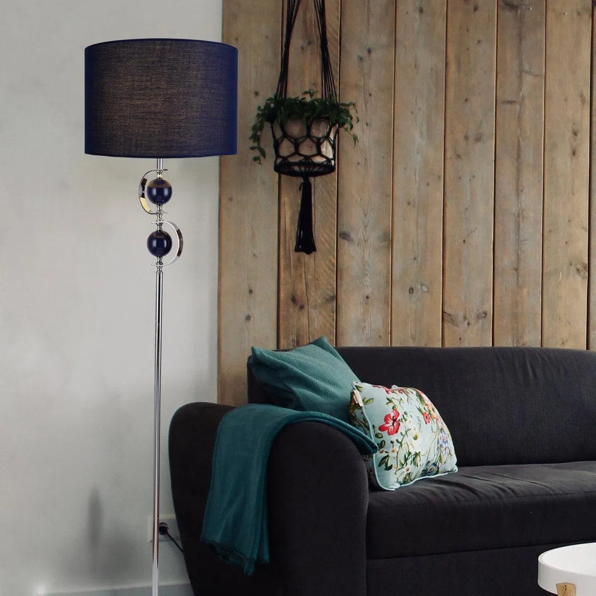 Lucy Chic Metal Floor Lamp - Navy Blue or White Linen Shade, 1600mm High, PL0159