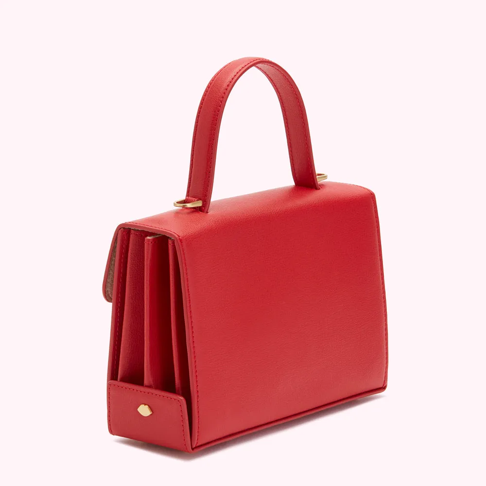 LULU RED MEDIUM LIP TURNLOCK QUEENIE HANDBAG